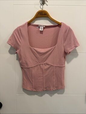 Love Wish Women’s Pink Square-Neck Ribbed Top size large